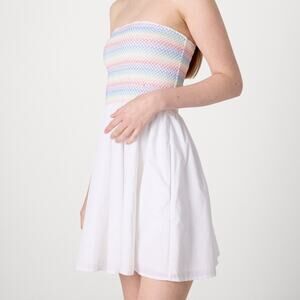 NEW ABERCROMBIE FITCH White Rainbow Strapless Straps Tube Tank Top Mini Dress M